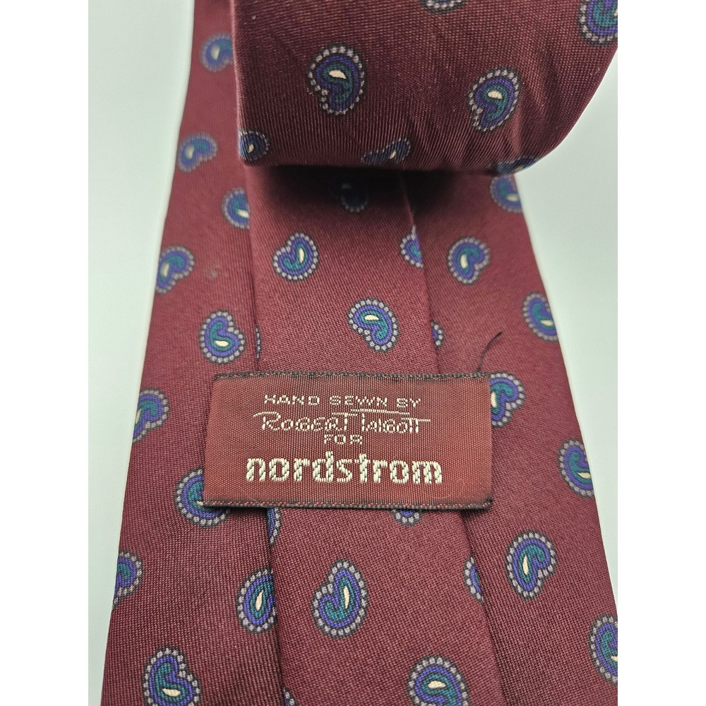 Robert Talbott Nordstrom Burgundy Paisley Silk Tie Hand Sewn Made in USA 3.25" - Picture 3 of 6